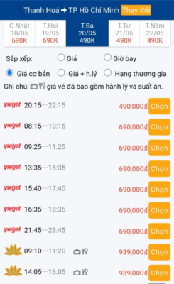 Vé máy bay Thanh Hóa đi TP.HCM tháng 5/2025 giá từ 490.000đ