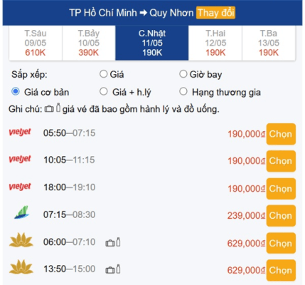 Vé máy bay TP.HCM đi Quy Nhơn tháng 5/2025 giá chỉ từ 190.000đ